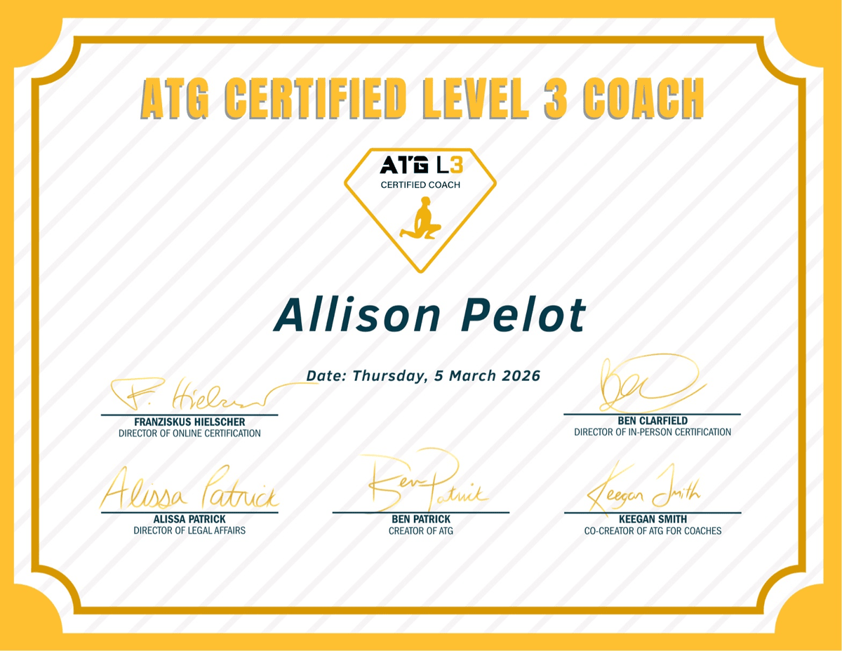 ATG Certified Level 3 Coach certificate for Allison Pelot